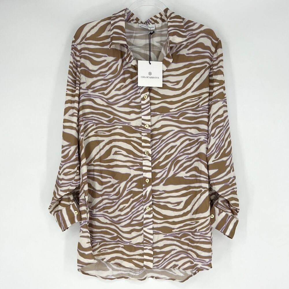 Chloé Kristyn Zebra Erin Button Down Tunic Tan Cream Lavender